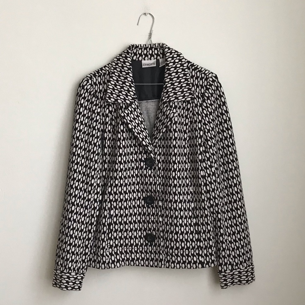 Chicos Black and White Patterned Blazer
